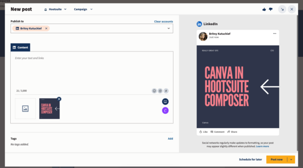 Canva im Hootsuite Composer