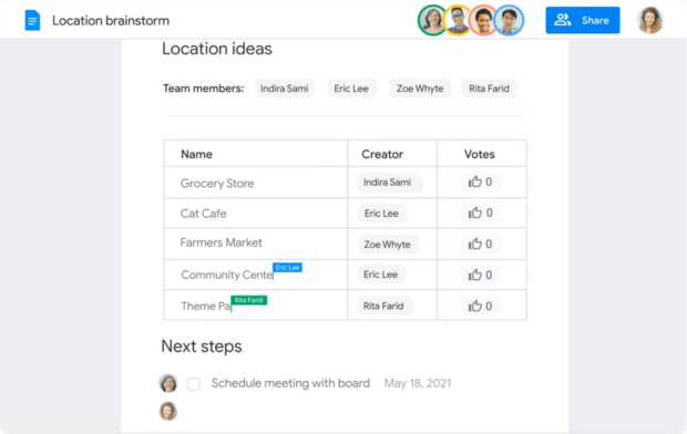 Ideen für den Standort von Google Workspace Docs
