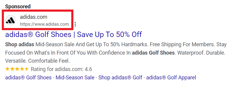 Ein Beispiel für Unternehmensinformationsressourcen, die in einer Google-Suchanzeige angezeigt werden.