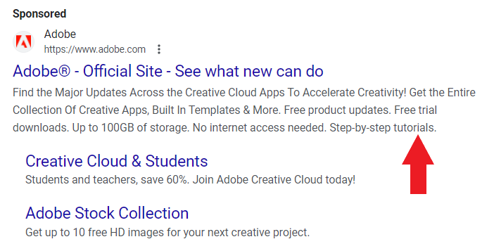 Beispiel für ein Callout-Asset in der Desktop-Google-Suche.