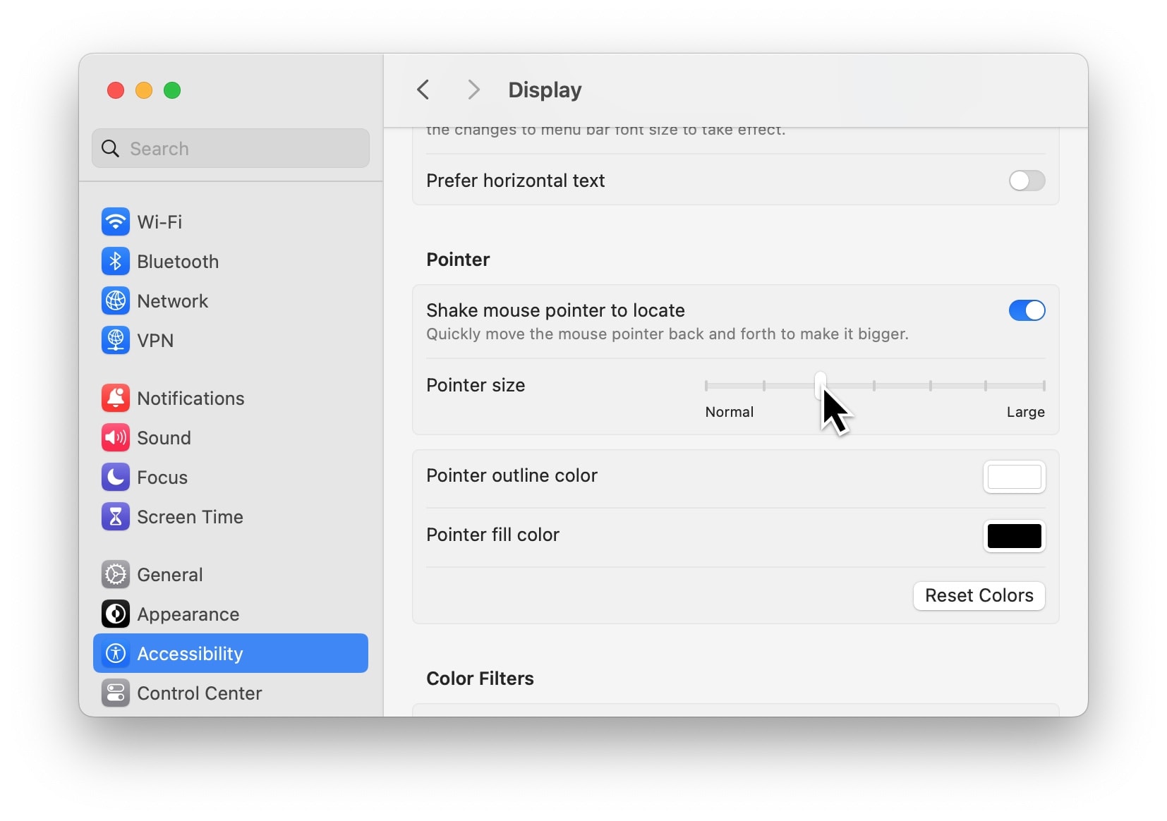 Zeigerfarbe ändern Erhöhen der Cursorgröße in den Mac-Systemeinstellungen