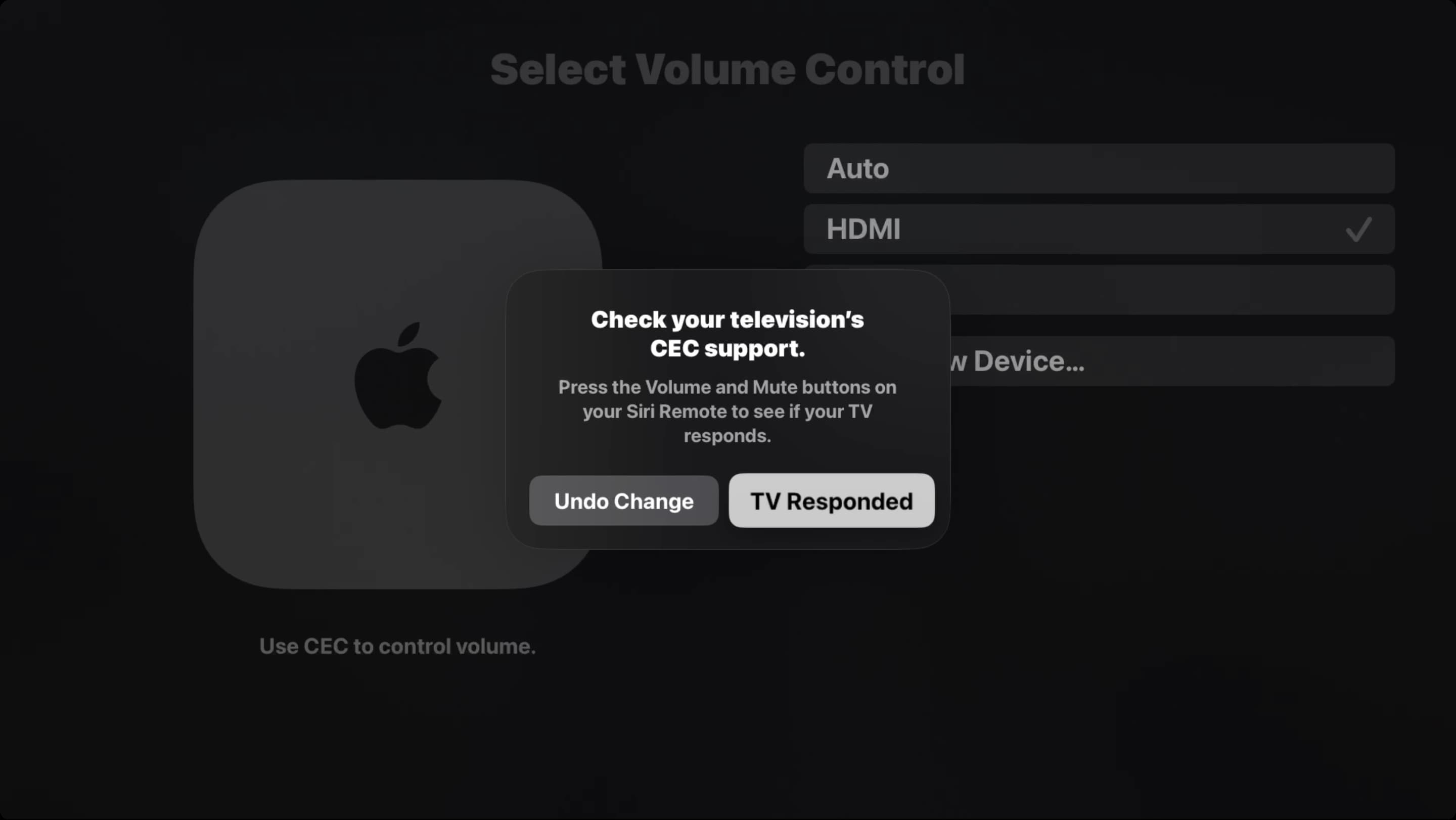 Überprüfen Sie die CEC-Unterstützung Ihres Fernsehers auf Apple TV