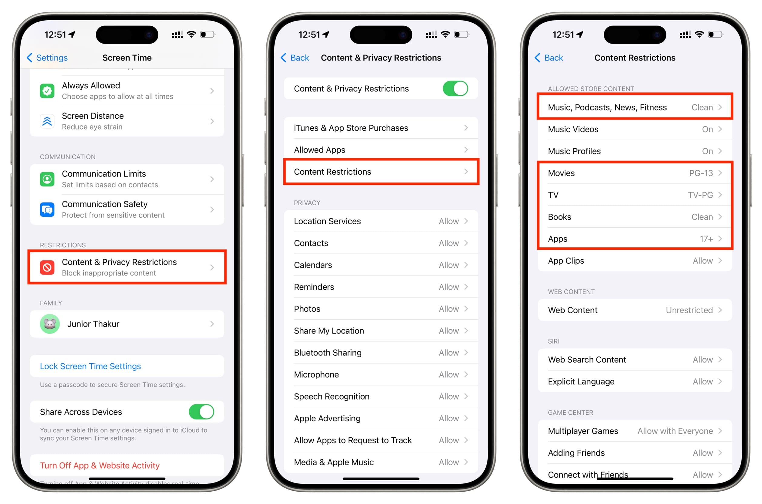 Inhaltsbeschränkungen in den iPhone-Bildschirmzeiteinstellungen
