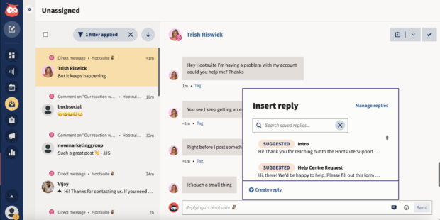 Gespeicherte Antworten im Hootsuite-Posteingang