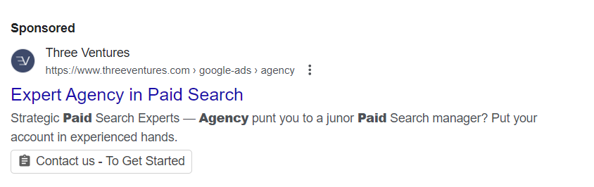 Ein Beispiel für ein Lead-Formular-Asset in einer Google-Desktop-Suche.