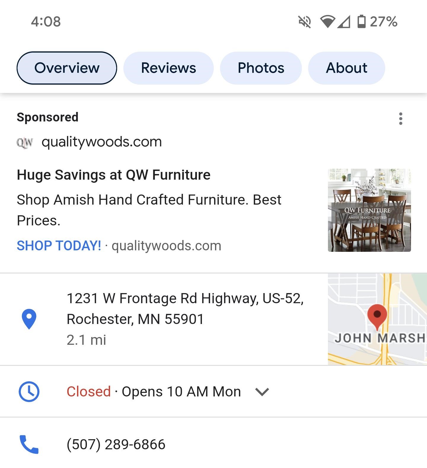 Beispiel für ein Standort-Asset in der Google-Suche.