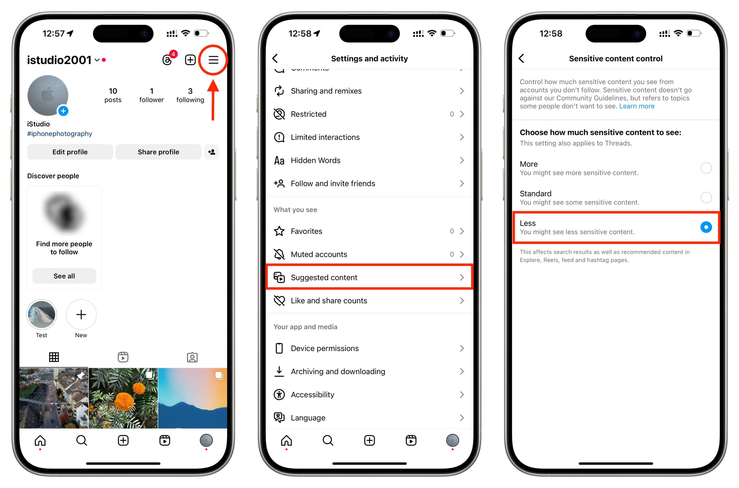 Kontrolle sensibler Inhalte in der Instagram-App auf dem iPhone