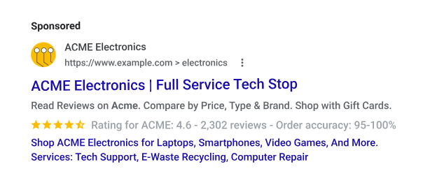 Beispiel für ein strukturiertes Snippet-Asset in der Google-Desktopsuche.