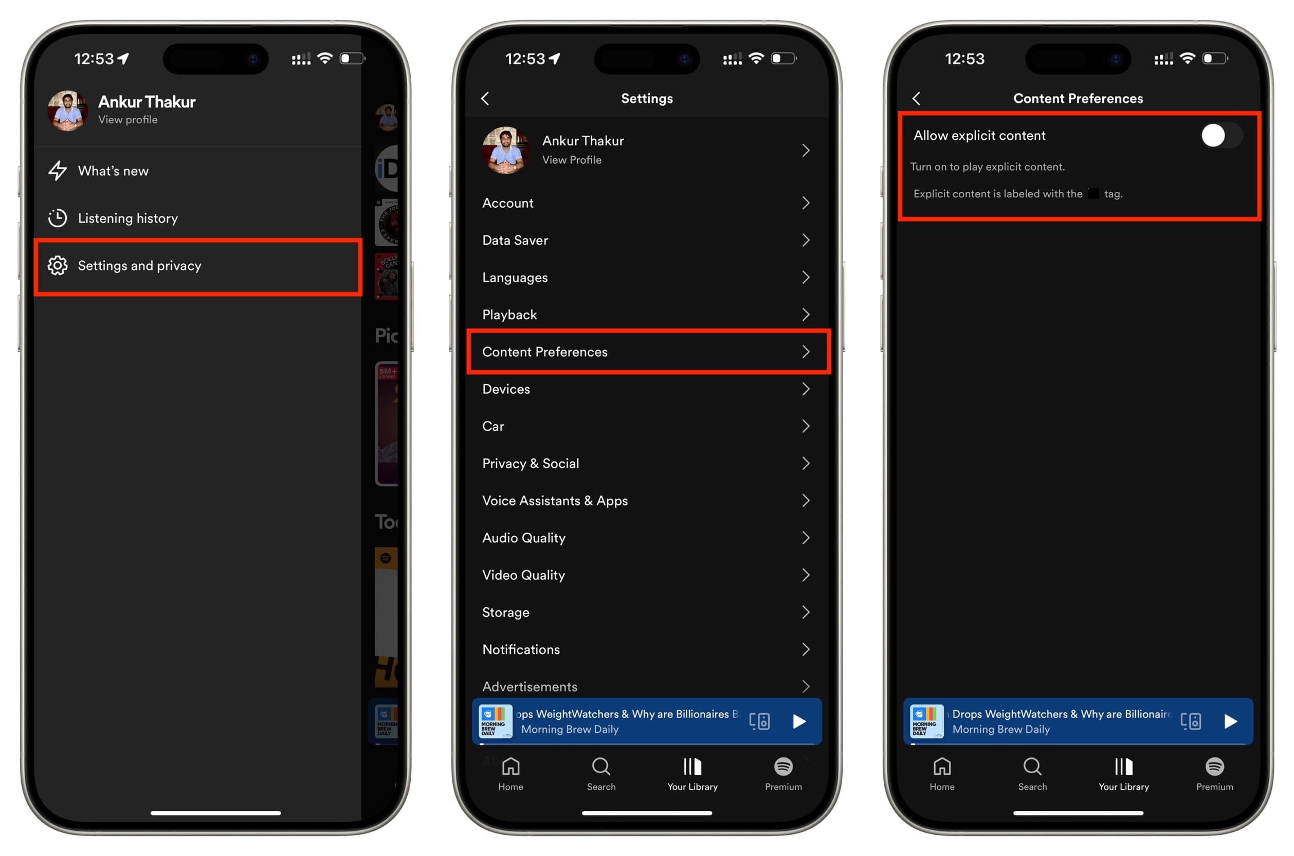 Deaktivieren Sie „Anstößige Inhalte zulassen“ in den Spotify-Einstellungen