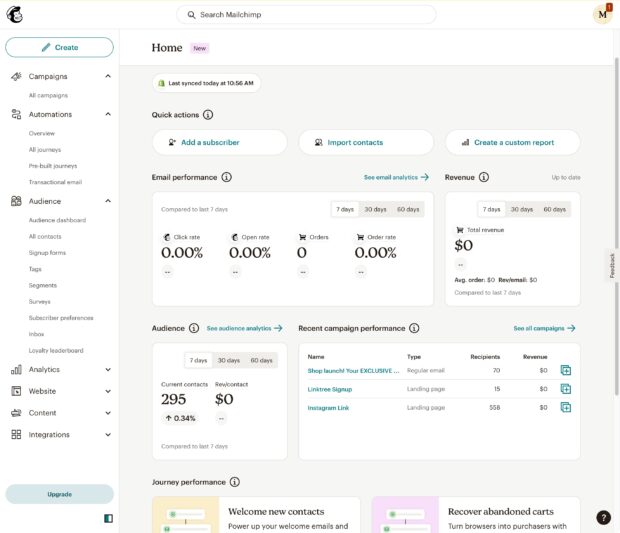 E-Mail-Leistung und Zielgruppe von Mailchimp