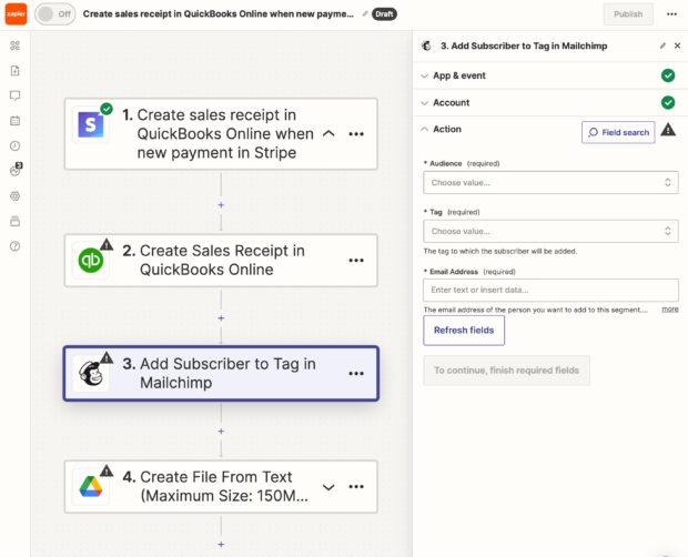 Zapier fügt Abonnenten zum Tag in Mailchimp hinzu