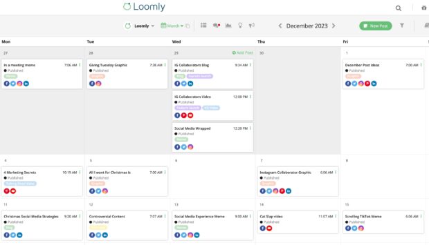 Loomly-Tool zur wöchentlichen Kalenderplanung