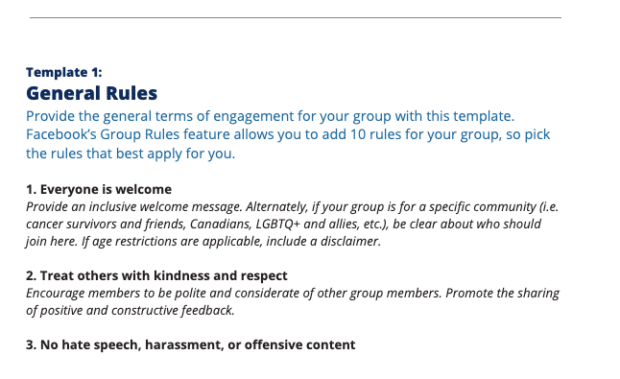 Vorschau der Facebook-Gruppenrichtlinienvorlage