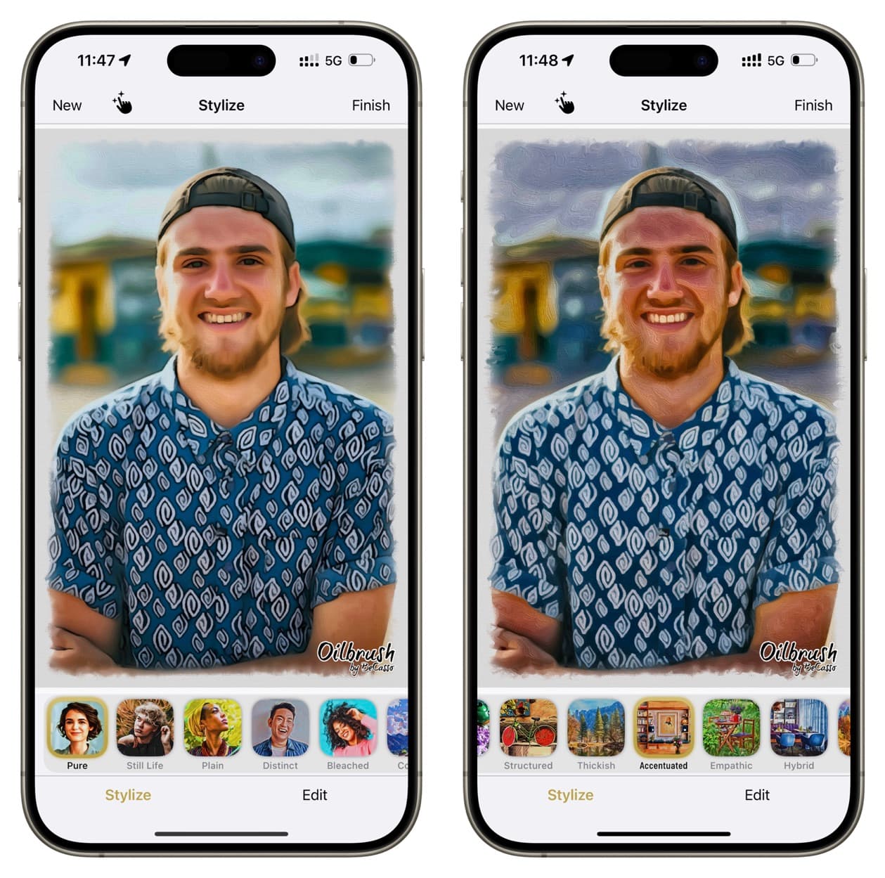 Oilbrush Oil Painting Editor-App auf dem iPhone