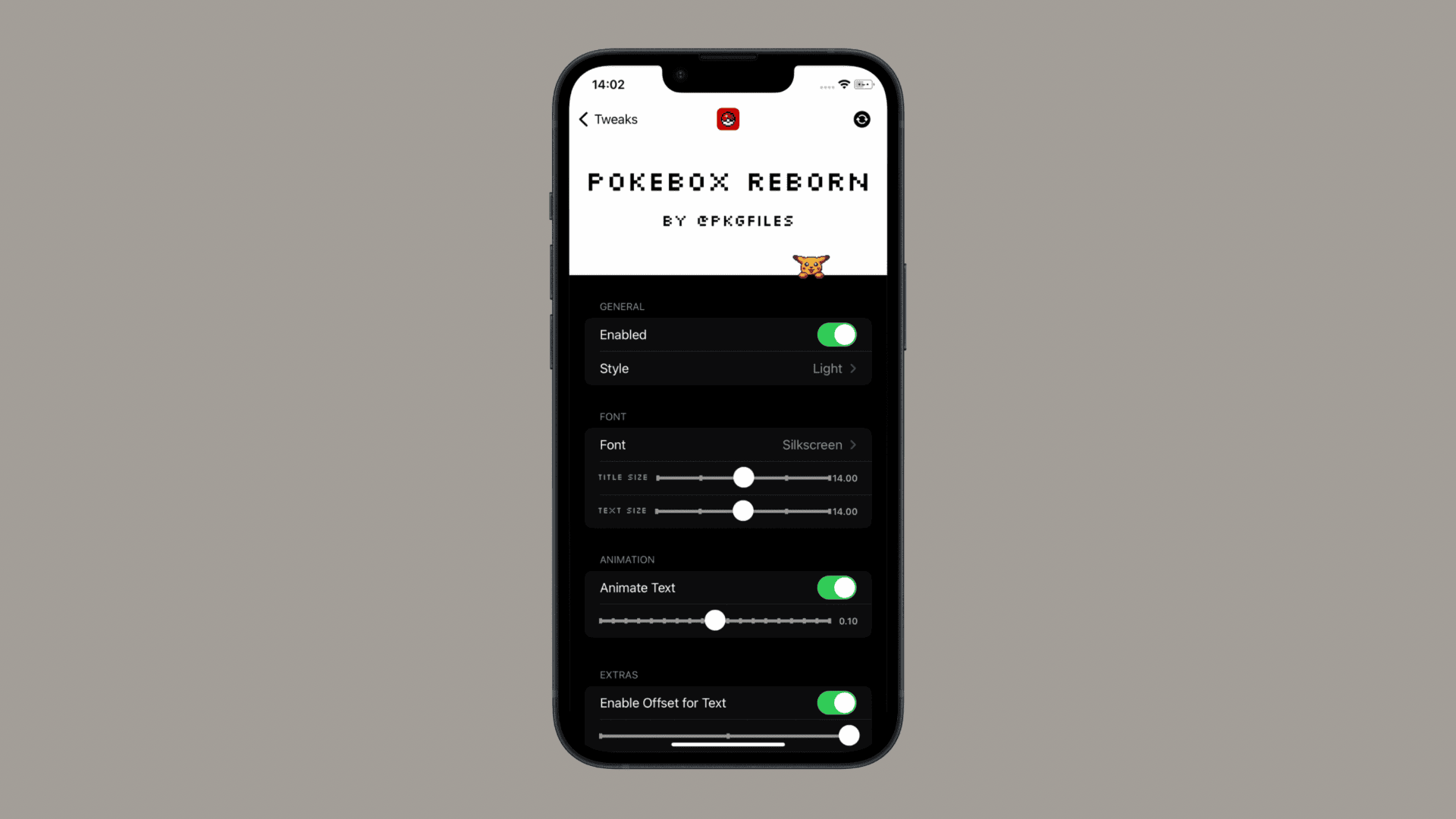 Pokébox Reborn-Einstellungsbereich.