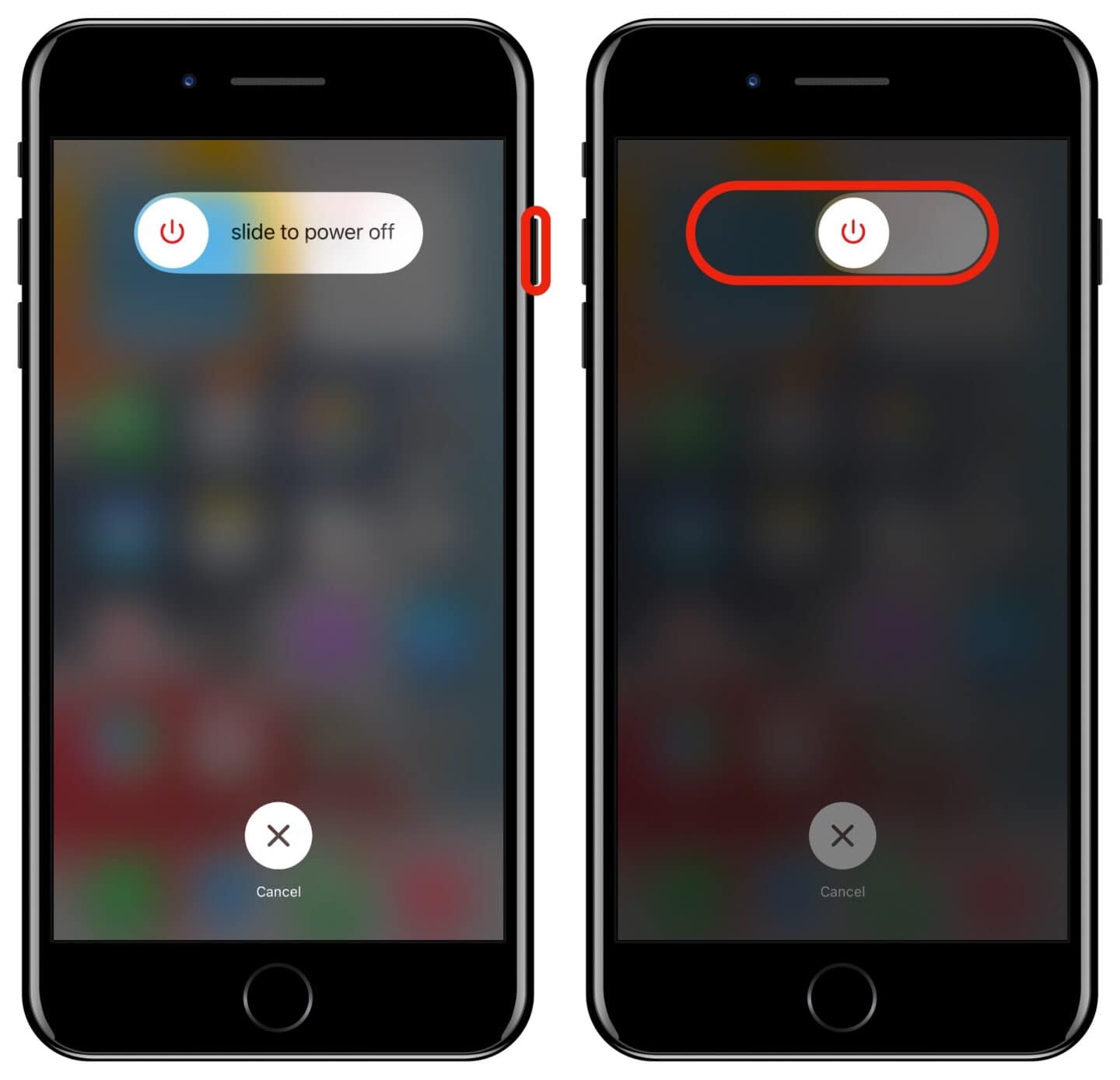 Starten Sie das iPhone 7 Plus neu Um ein altes iPhone neu zu starten, halten Sie die Einschalttaste rechts gedrückt.