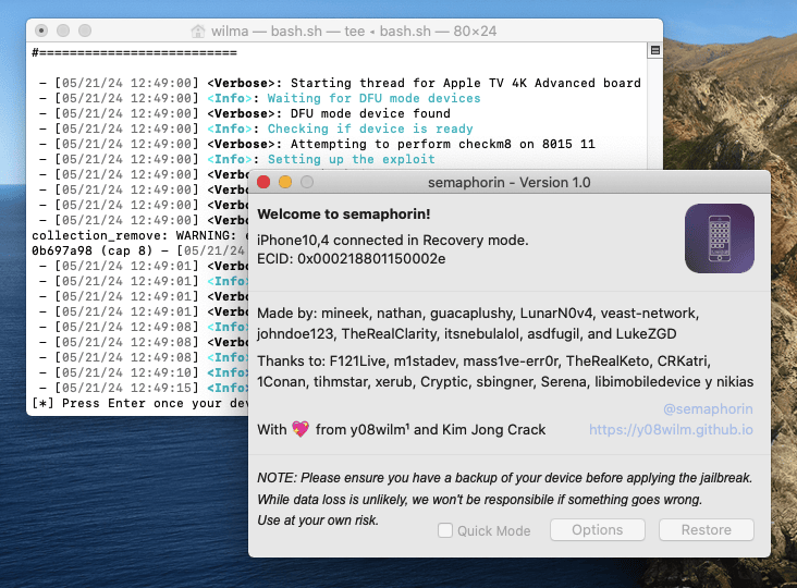Semaphorin v1.0-Benutzeroberfläche.