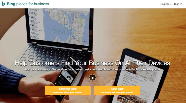 Bing Places for Business-Startseite