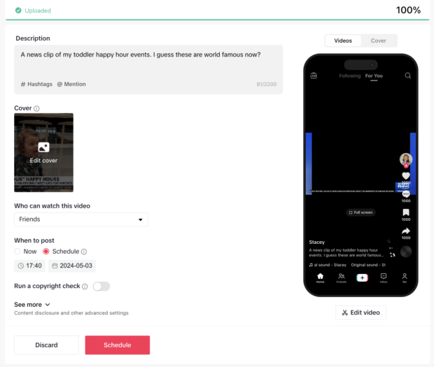 Fügen Sie dem Video Beschreibungs-Hashtags und Erwähnungen hinzu
