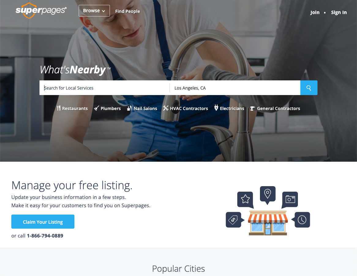 Screenshot der Superpages-Webverzeichnisse 