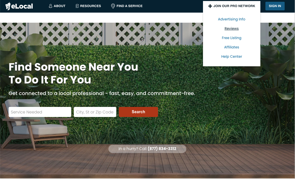 Homepage der elocal-Website