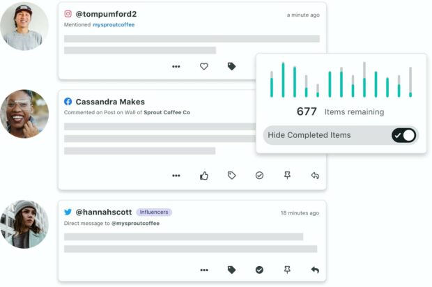 Sprout Social-Dashboard für den sozialen Posteingang