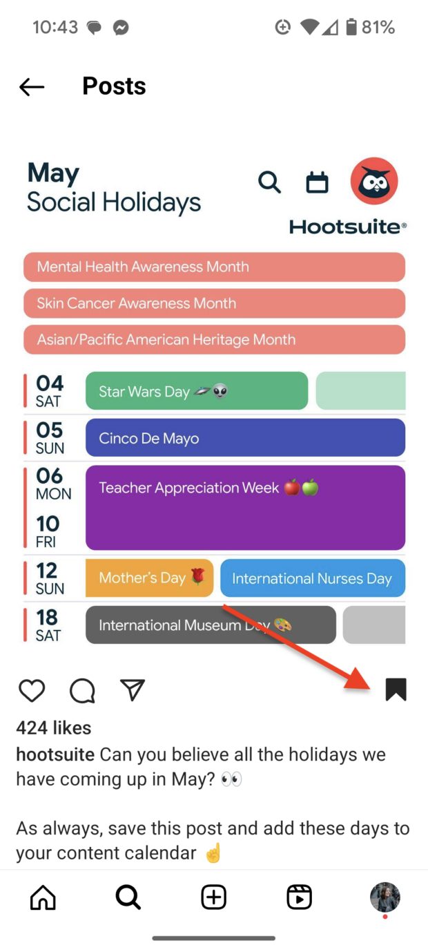 Instagram-Post-Screenshot mit Pfeil auf die