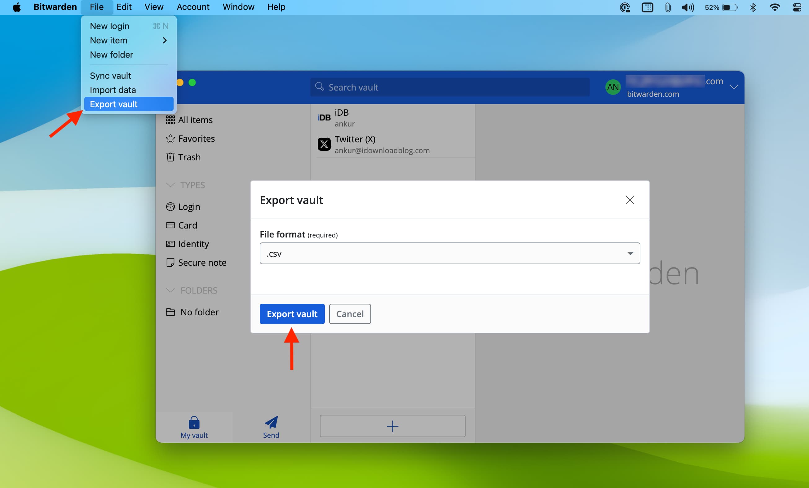 Exportieren Sie Passwörter aus der Bitwarden Mac-App