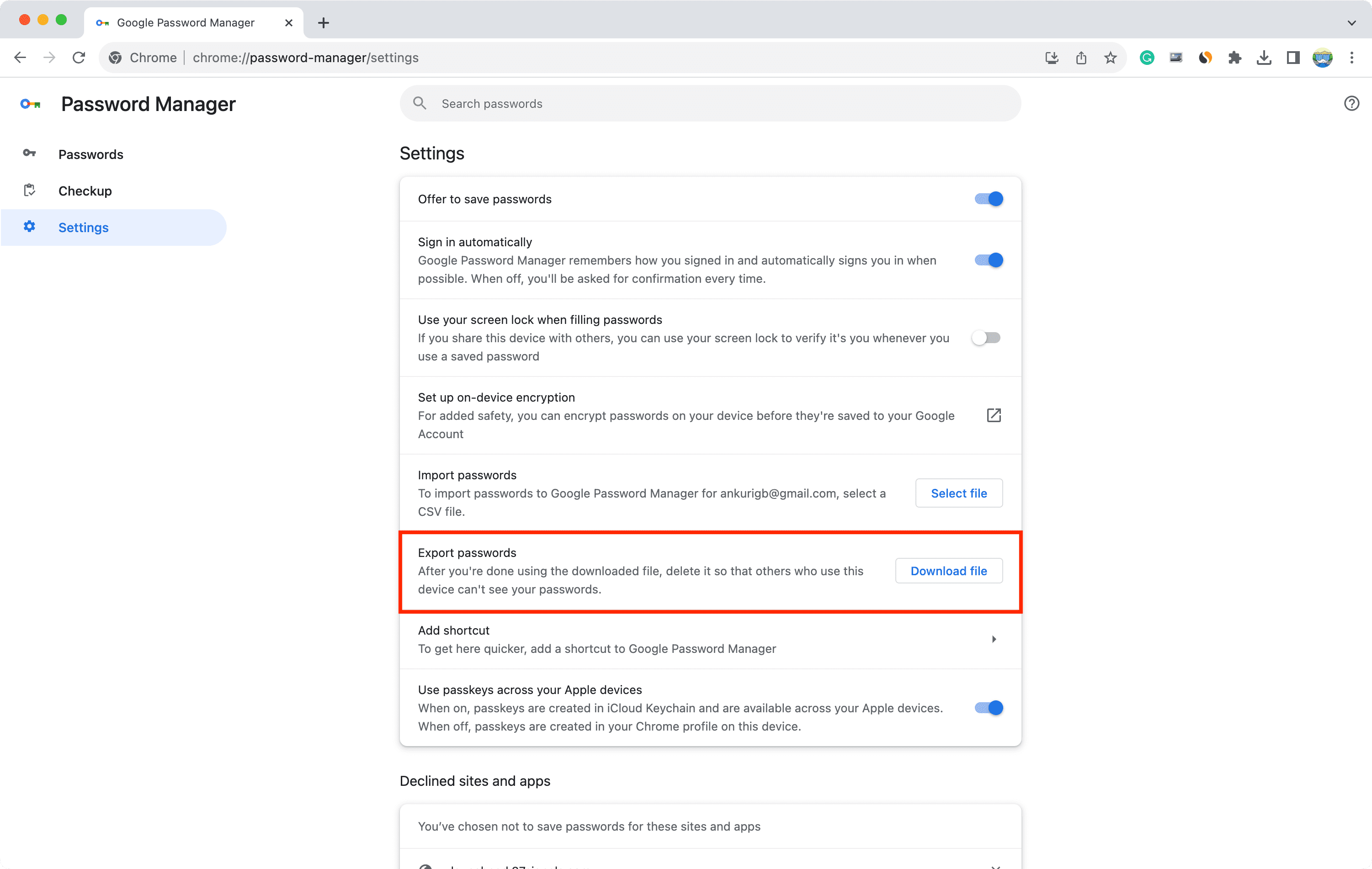 Exportieren Sie Passwörter aus Google Chrome auf dem Mac