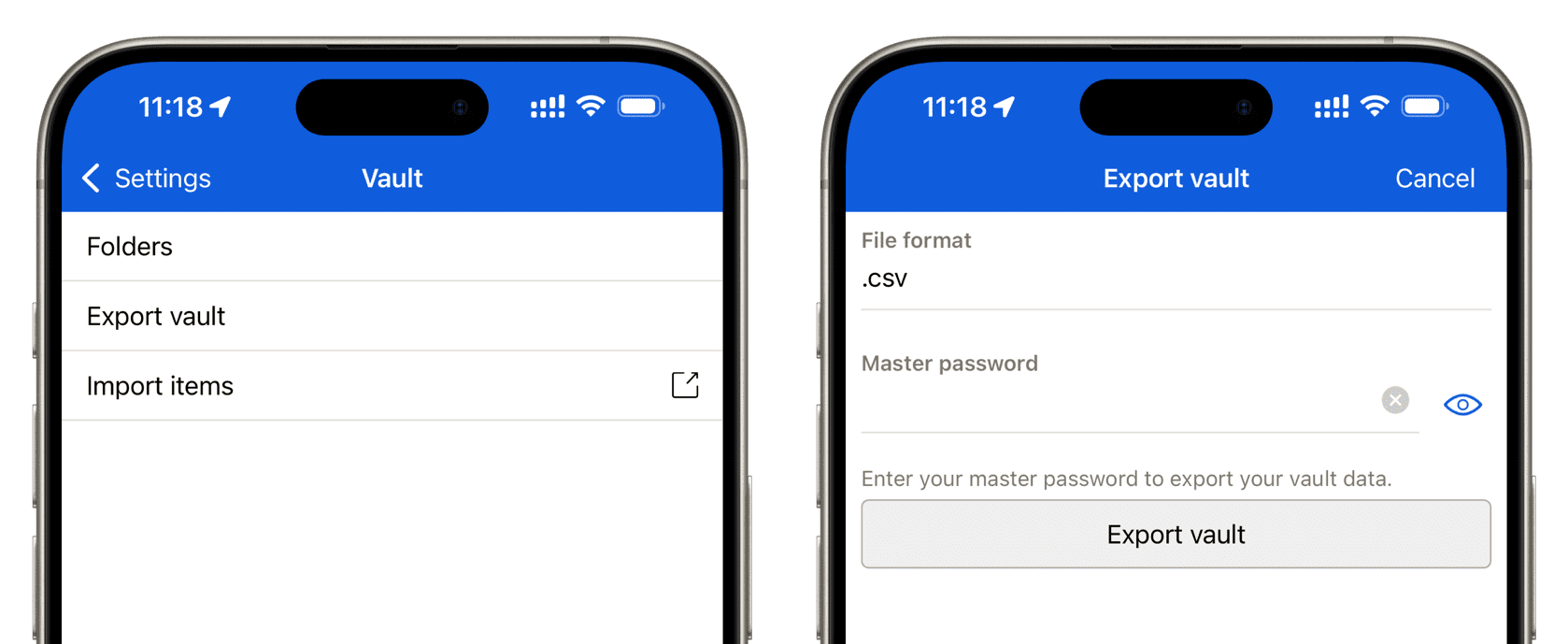 Tresor aus der Bitwarden-App auf dem iPhone exportieren