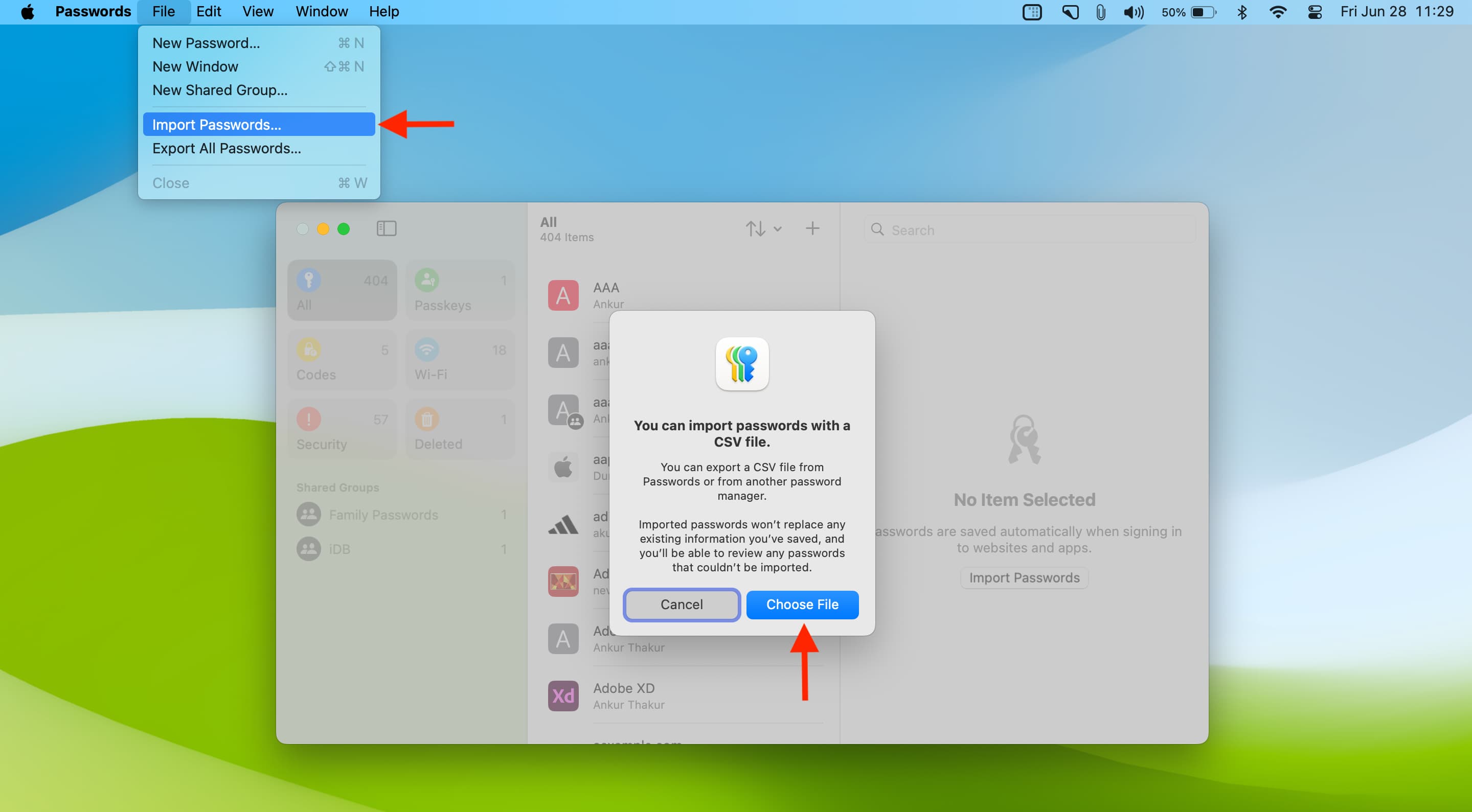 Importieren Sie Passwörter in die App „Apple Passwords“ auf einem Mac mit macOS Sequoia