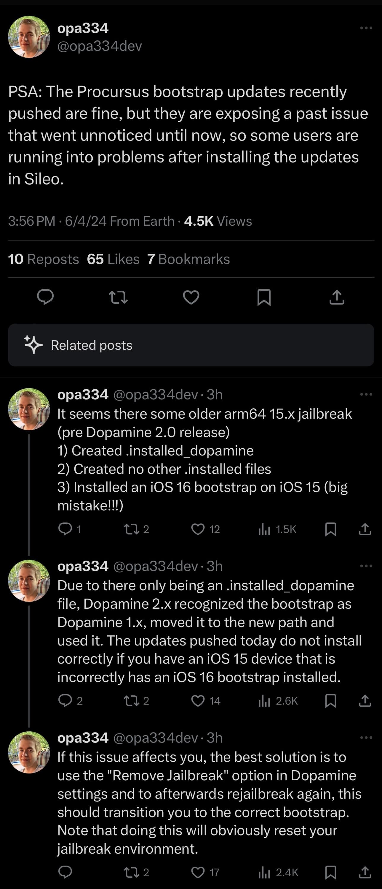 Lars Fröder kommentiert Dopamine auf bestimmten iOS 15-Geräten, die mit den neuesten Procursus-Paketaktualisierungen interagieren.