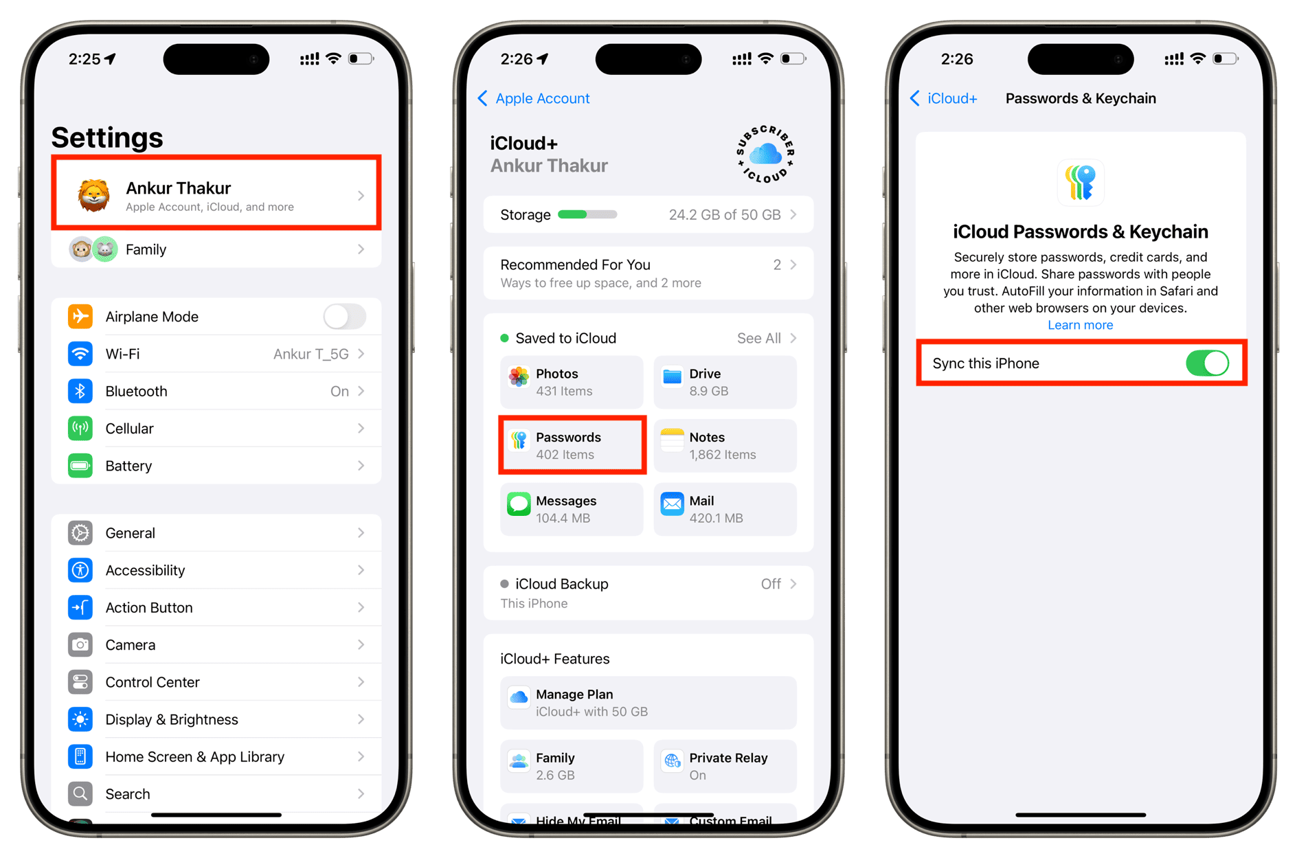 iCloud-Passwörter und Schlüsselbundeinstellungen auf dem iPhone