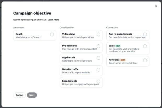 Kampagnenziel Bekanntheit, Überlegung oder Conversion