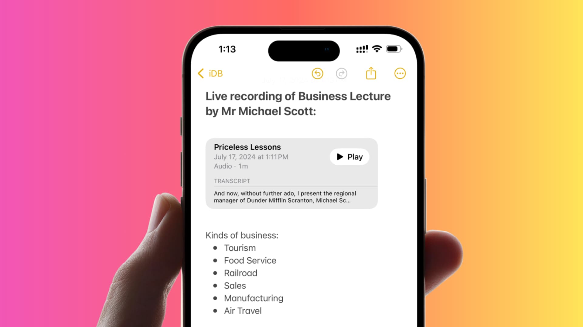 Audioaufnahme in der Notizen-App auf dem iPhone
