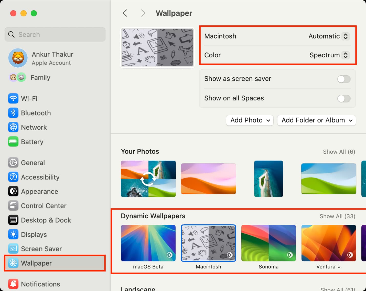 Festlegen eines dynamischen Hintergrundbilds als Desktop-Hintergrund des Mac in den Systemeinstellungen