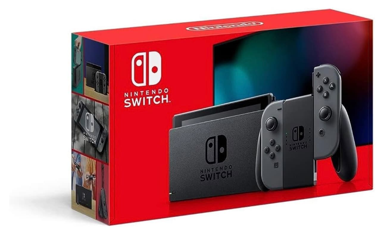 Nintendo Switch mit grauen Joy-Con-Controllern.