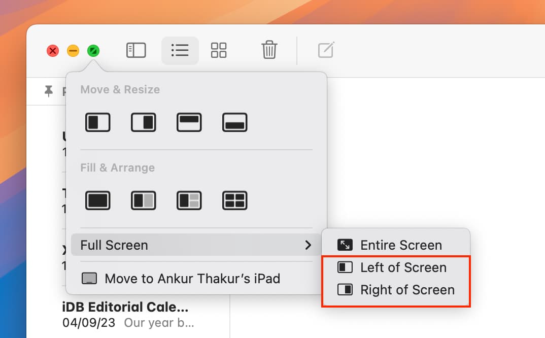 Fenster auf dem Mac links oder rechts vom Bildschirm anheften