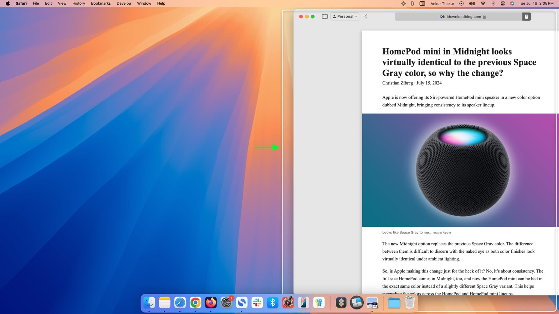 Weißer Umriss beim Einrasten eines App-Fensters auf dem Mac
