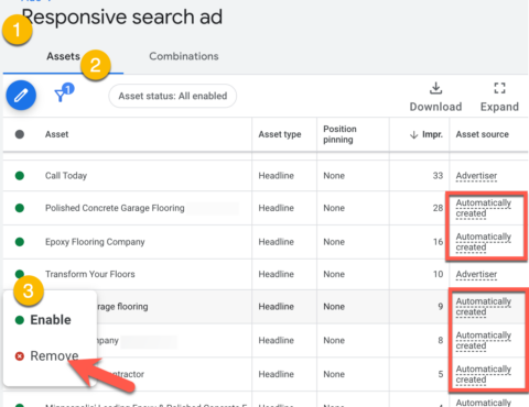 Automatisierte Assetdetails in Google Ads