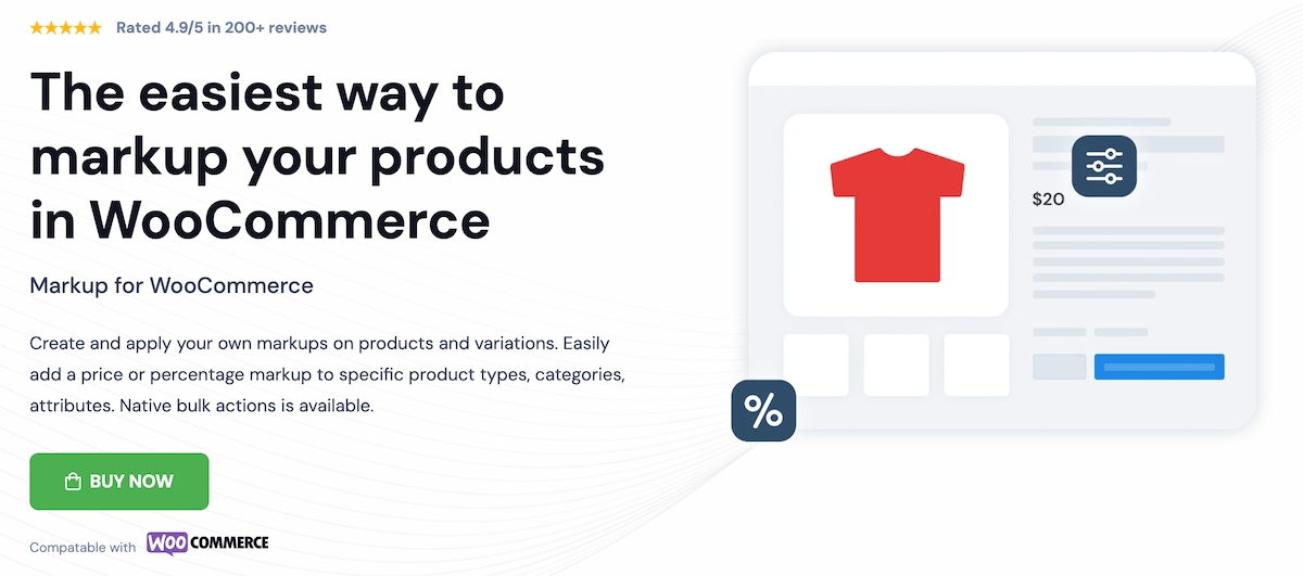 Homepage der Website für die Premiumversion des WordPress-Plugins „Markup for WooCommerce“.