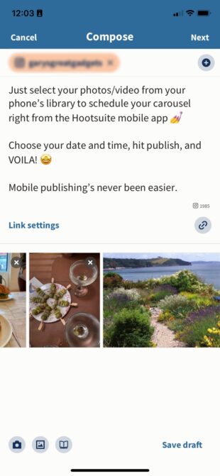 Instagram-Karussell von Hootsuite Mobile veröffentlichen