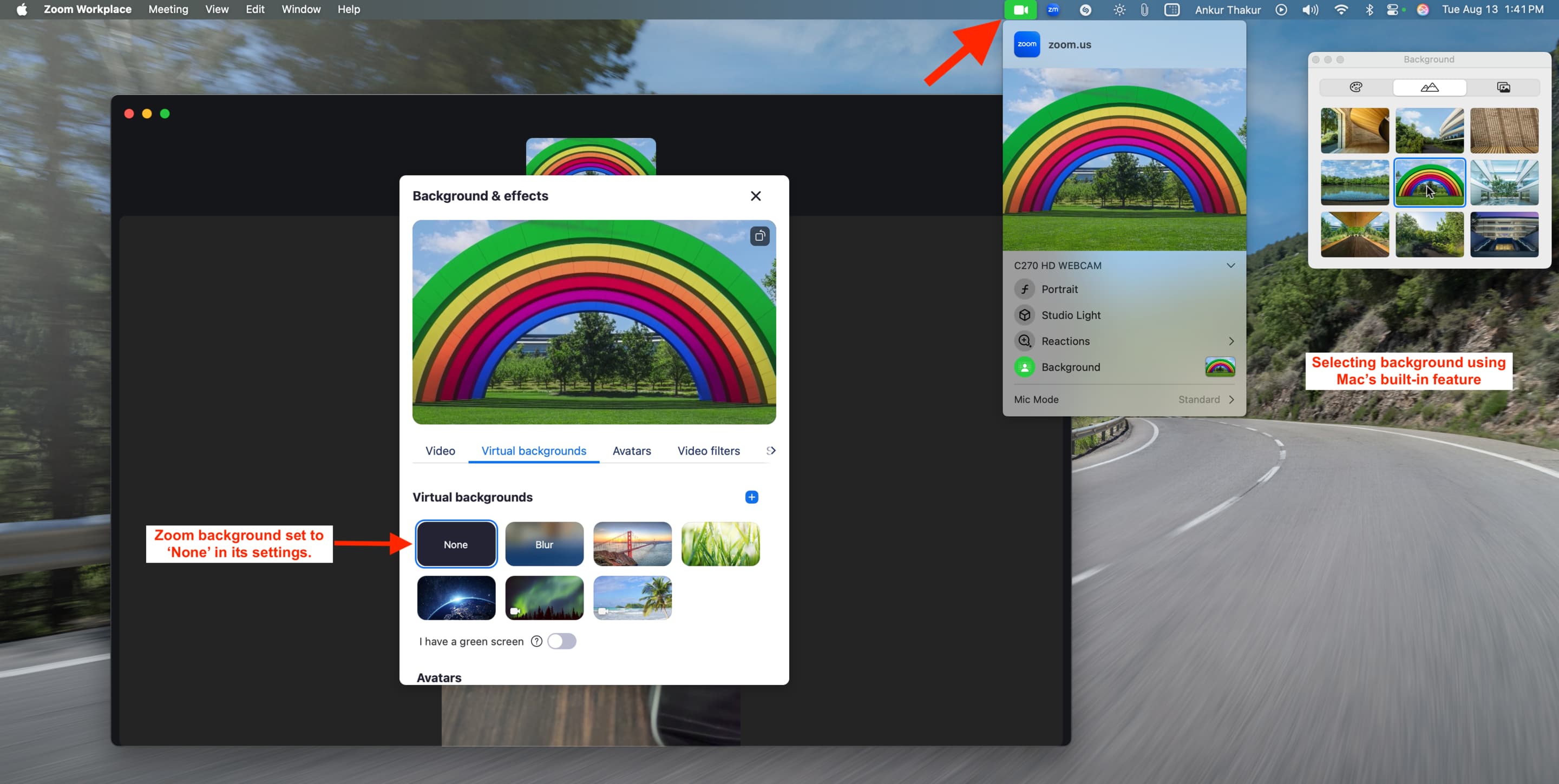 Ändern des Videohintergrunds bei Zoom-Anrufen mithilfe der integrierten macOS-Funktion