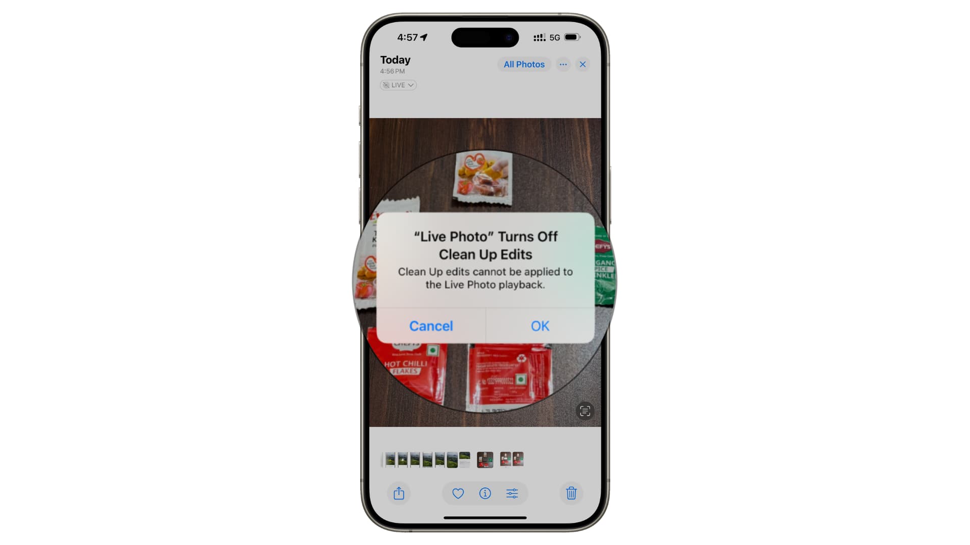 Live Photo deaktiviert Bereinigungsbearbeitungen