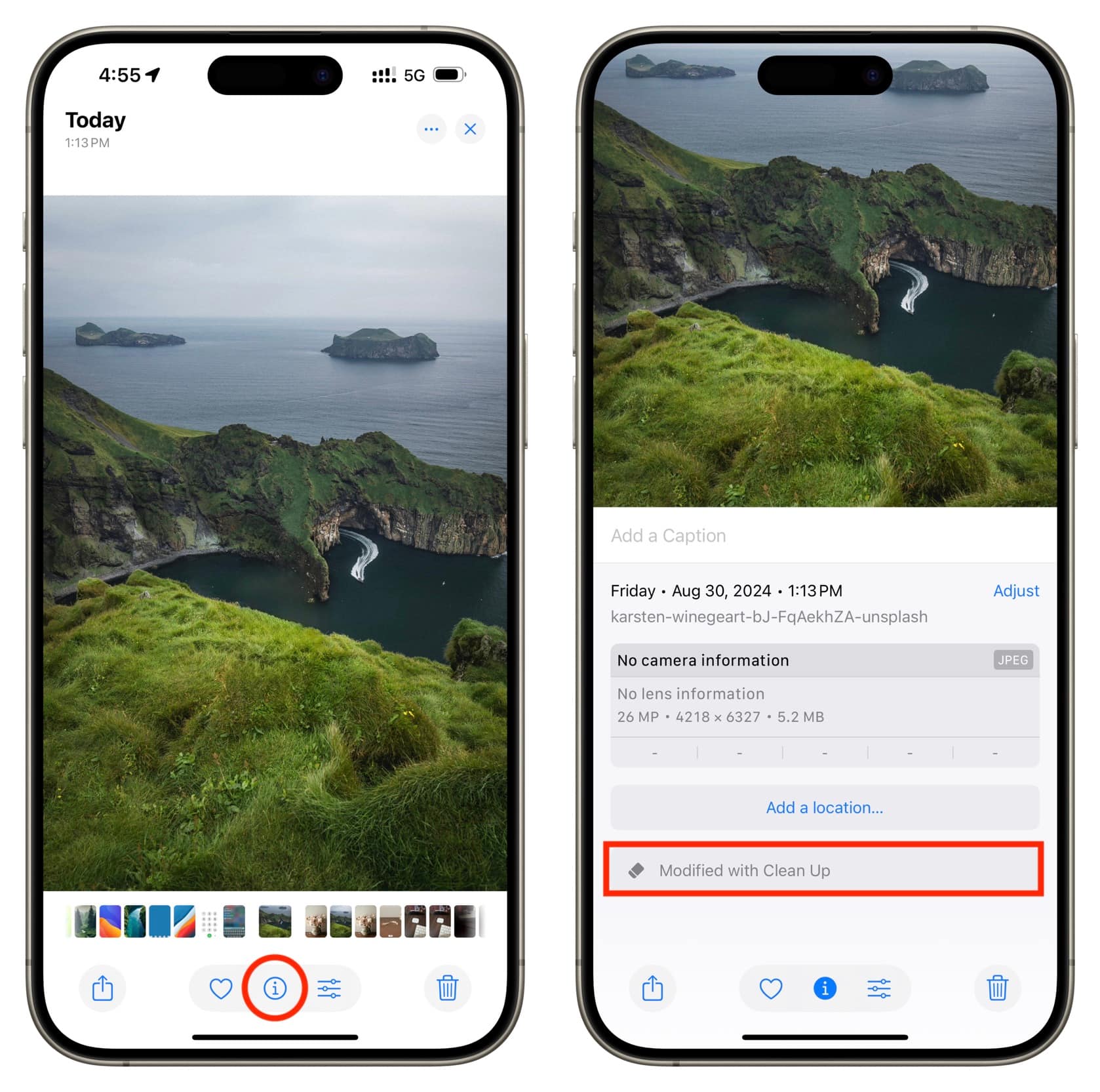 Mit dem Label „Clean Up“ in der iPhone-Fotos-App geändert