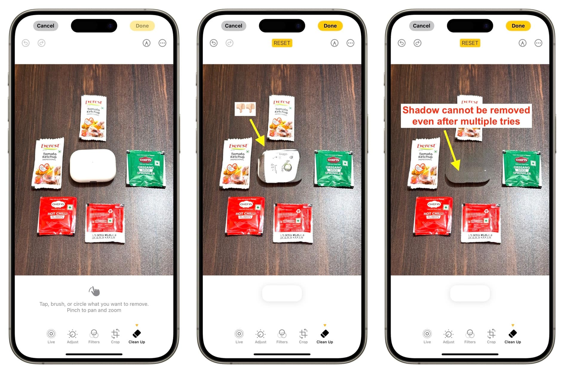 Schlechte Ergebnisse mit dem Bereinigungstool in der iPhone-Fotos-App