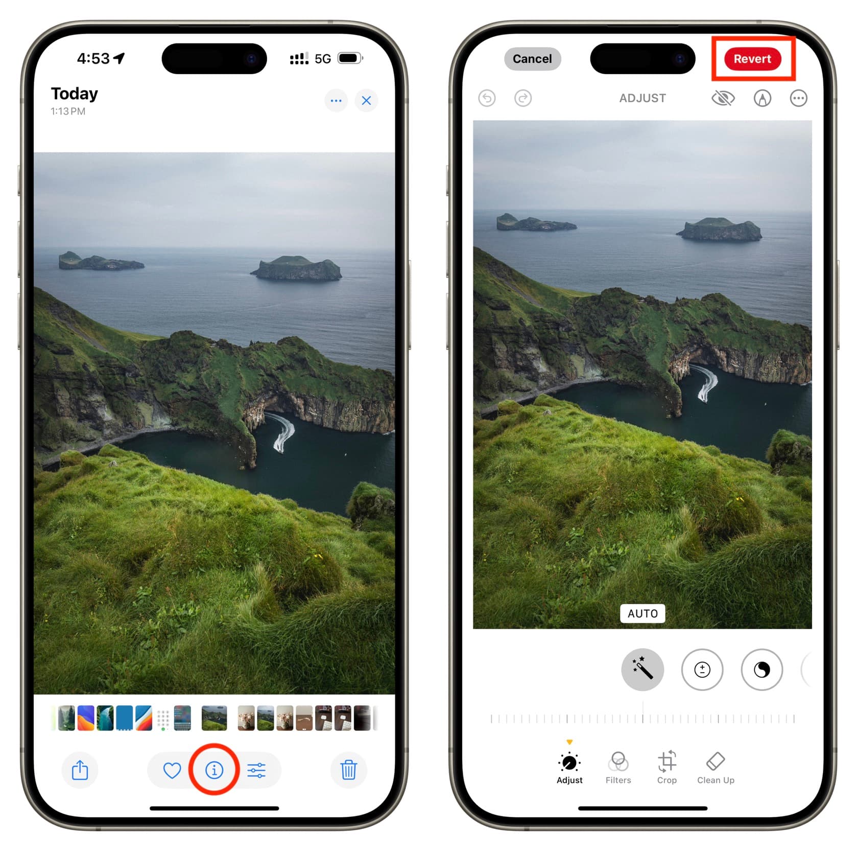 Vom Bereinigungstool auf dem iPhone vorgenommene Änderungen rückgängig machen