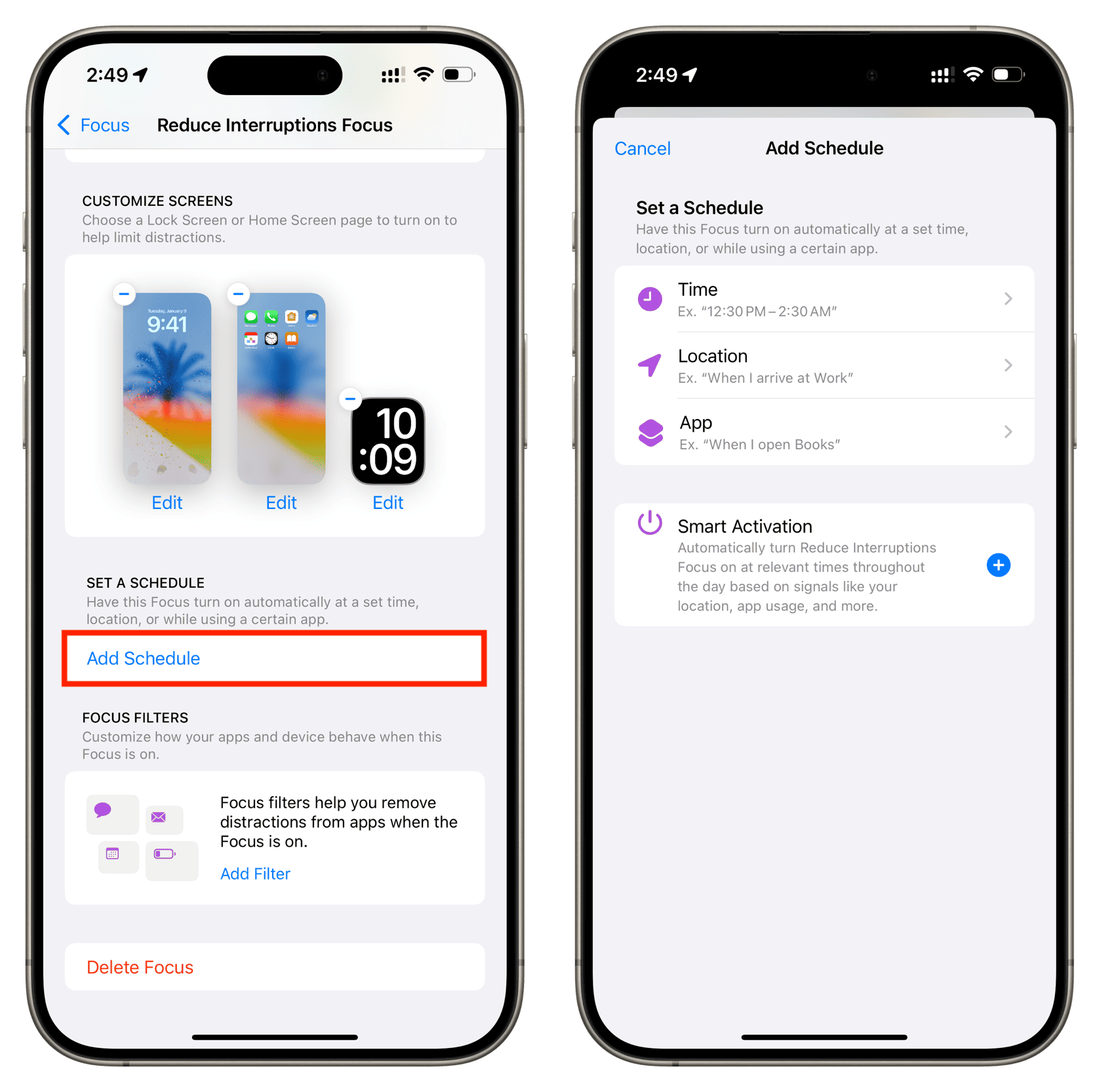 Zeitplan für die Reduzierung von Unterbrechungen auf dem iPhone hinzufügen