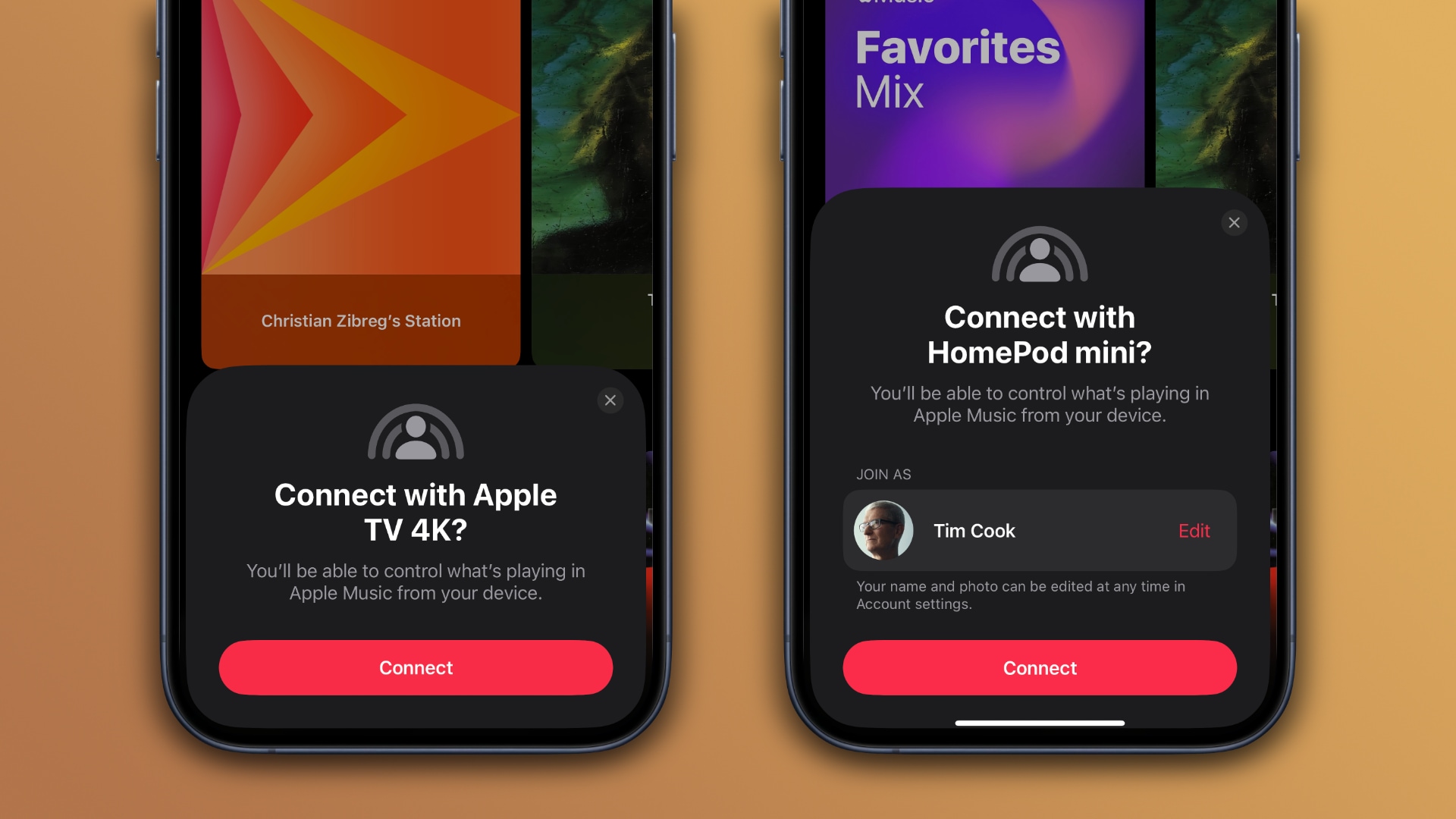 iPhones zeigen eine Karte zum Verbinden mit dem HomePod oder Apple TV einer anderen Person an