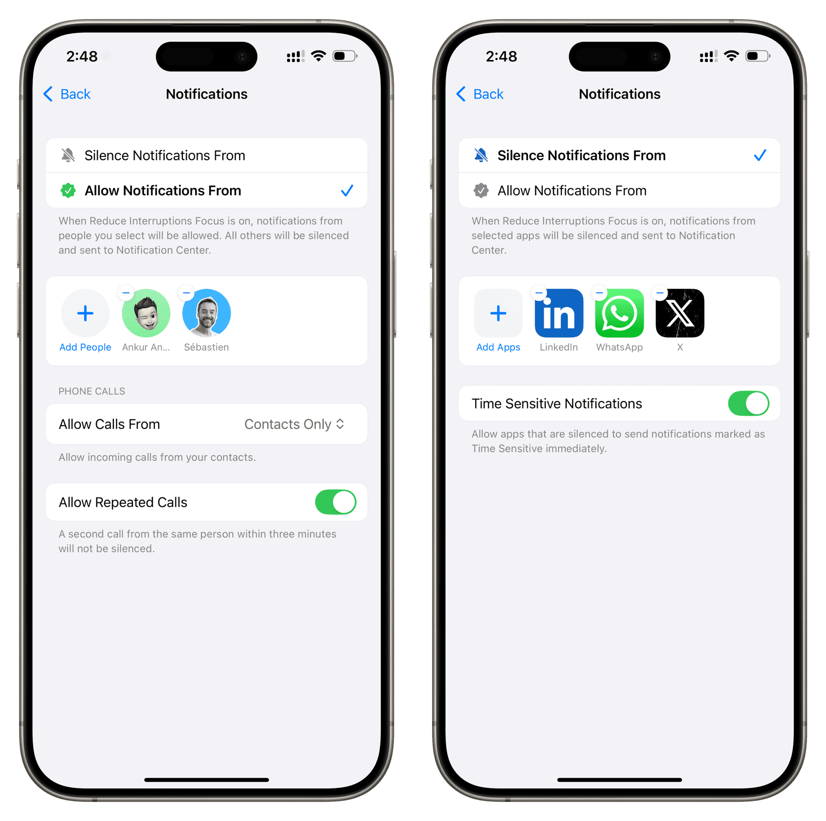 Zulassungs- und Sperrliste für Benachrichtigungen für Focus auf dem iPhone